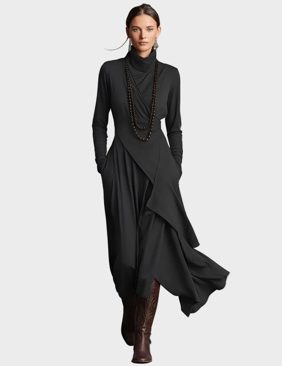 Teresa : robe maxi asymétrique en maille à col roulé, vue détaillée