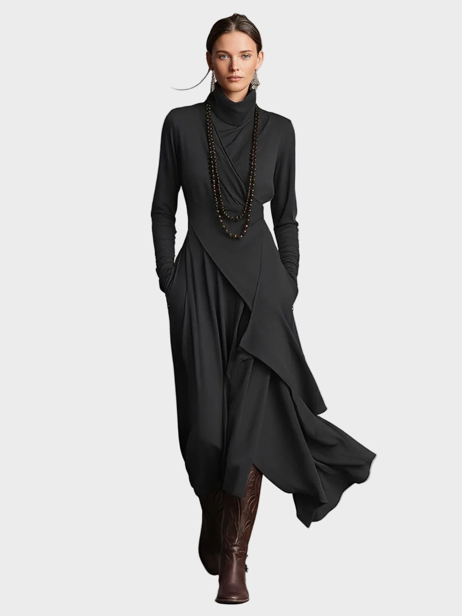Teresa : robe maxi asymétrique en maille à col roulé, vue détaillée