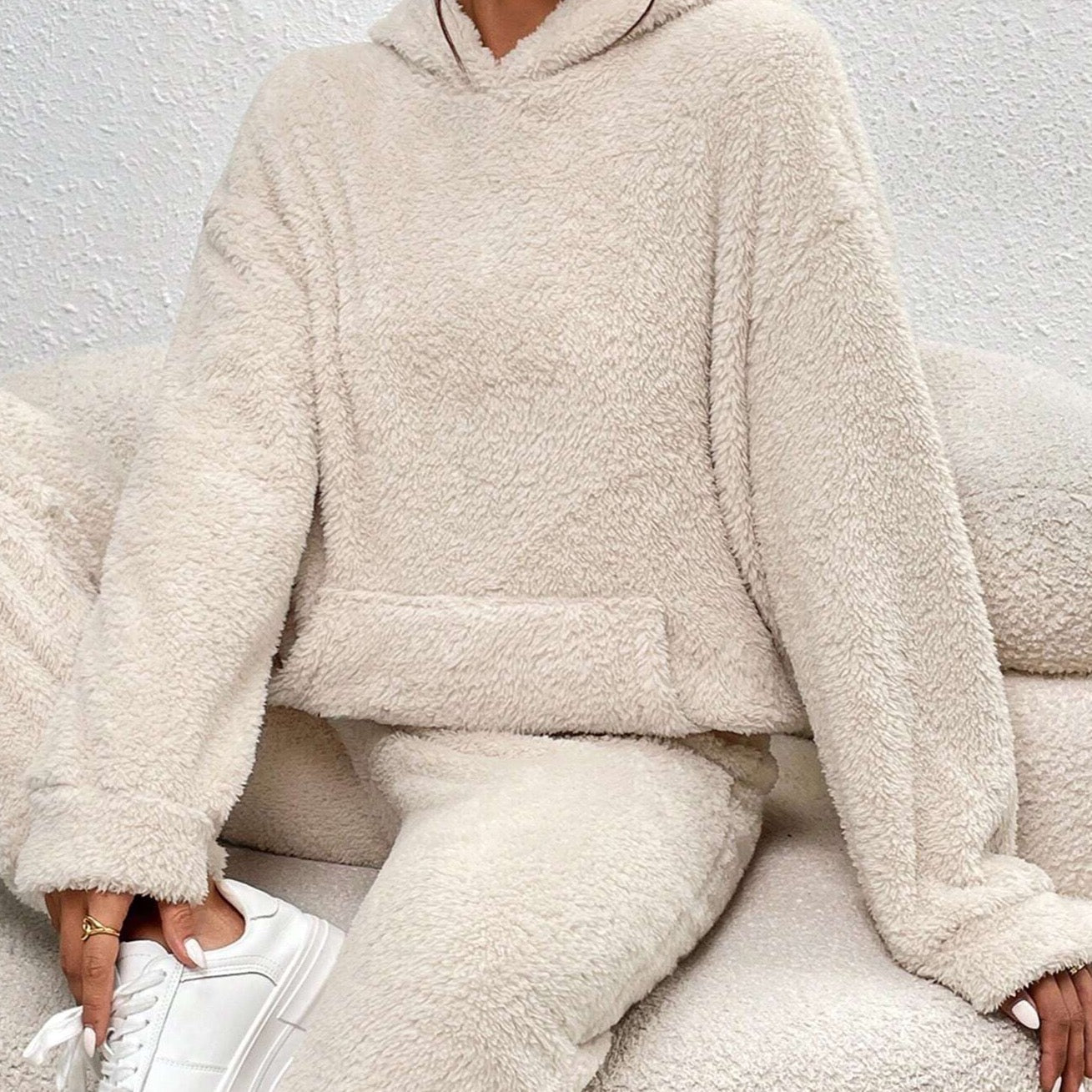 Louna Ensemble Loungewear Femme – Teddy Fleece Doux, Coupe Oversize & Confort Chaud