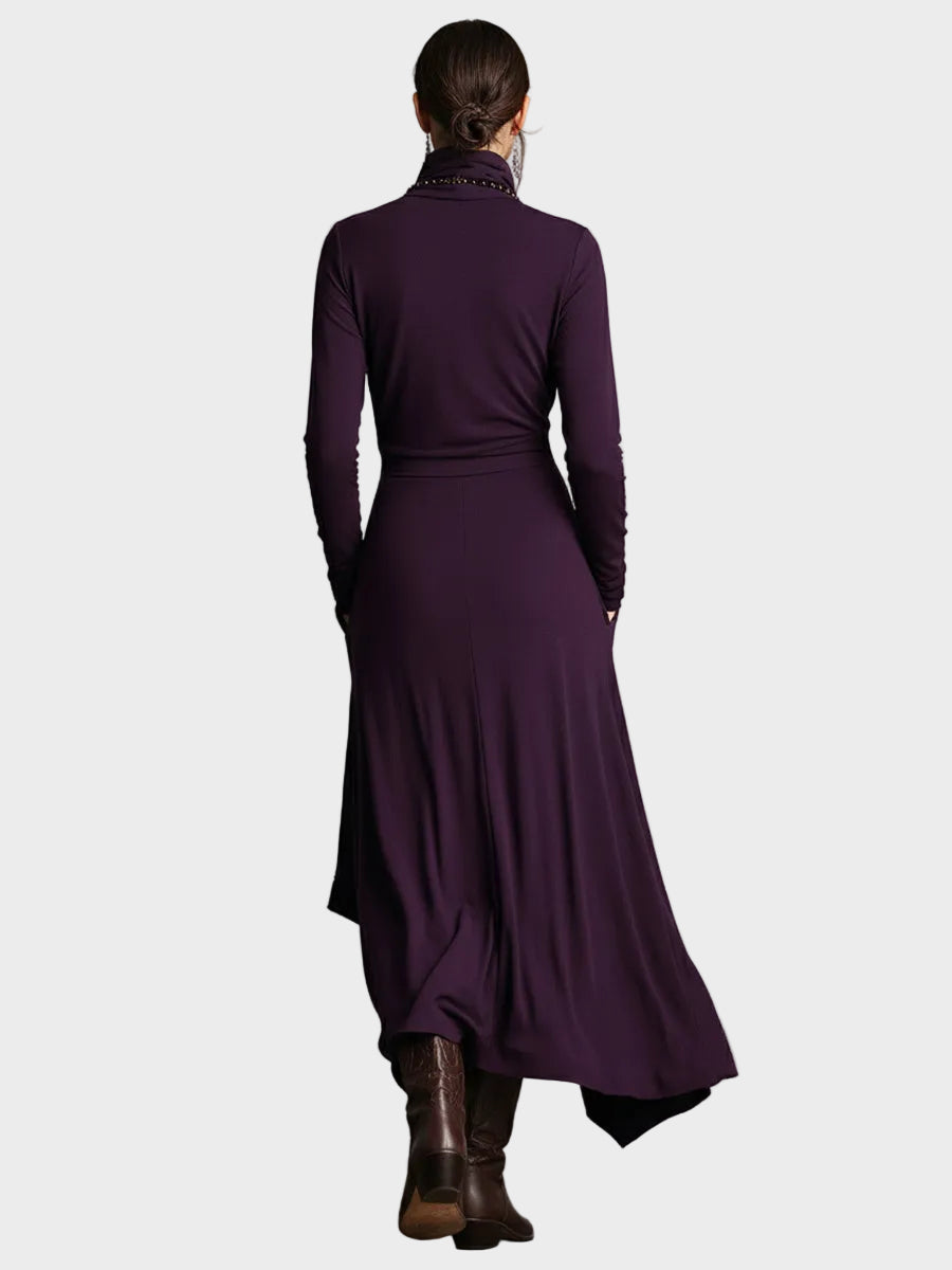 Teresa - robe maxi asymétrique en maille à col roulé, autre vue