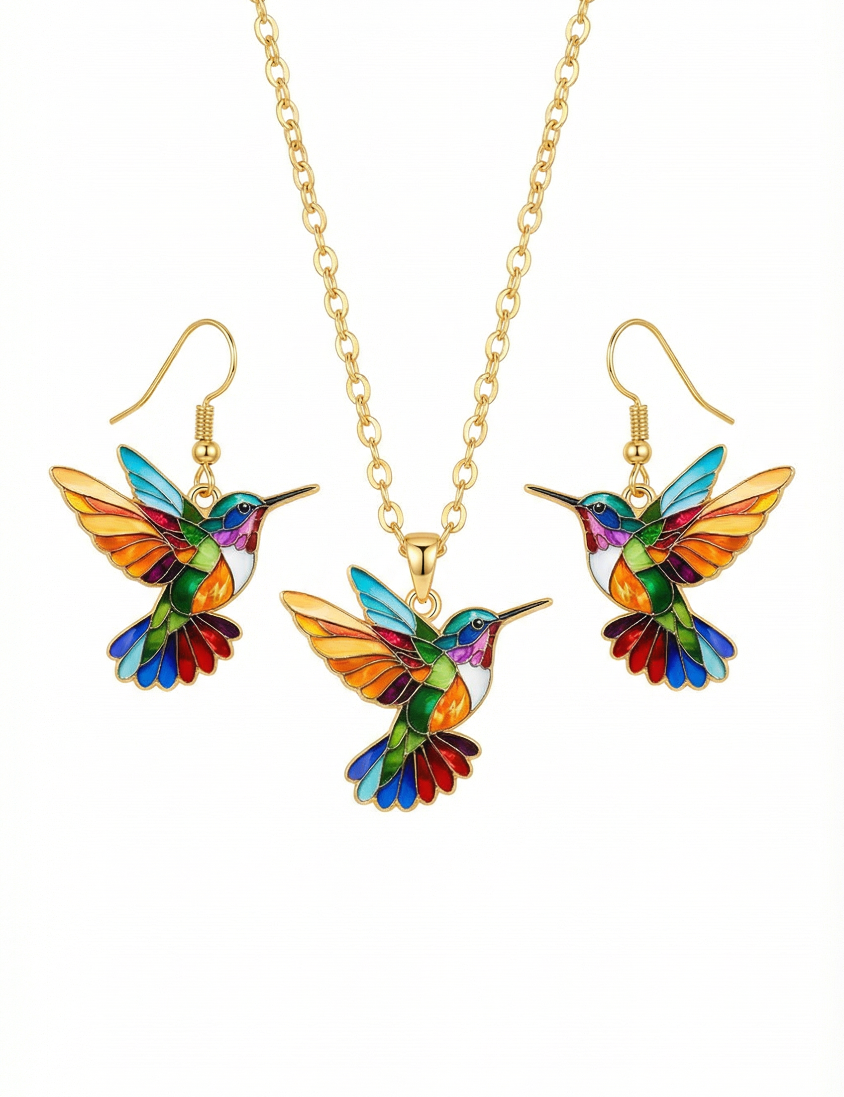Lola, collier à pendentif colibri coloré - en situation