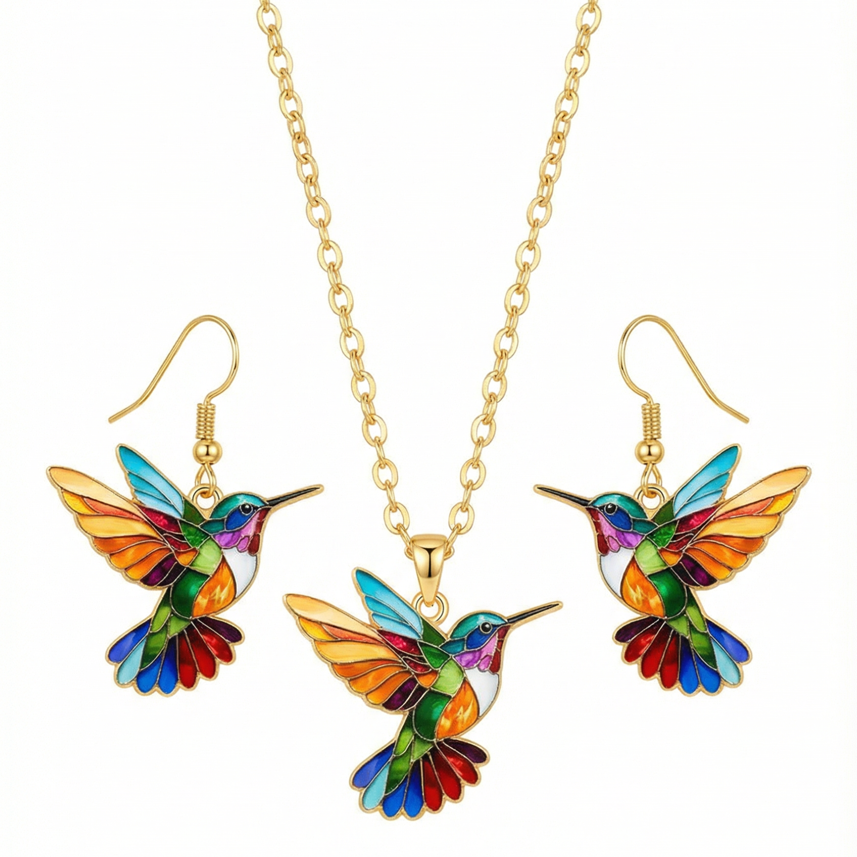 Lola, collier à pendentif colibri coloré - vue rapprochée