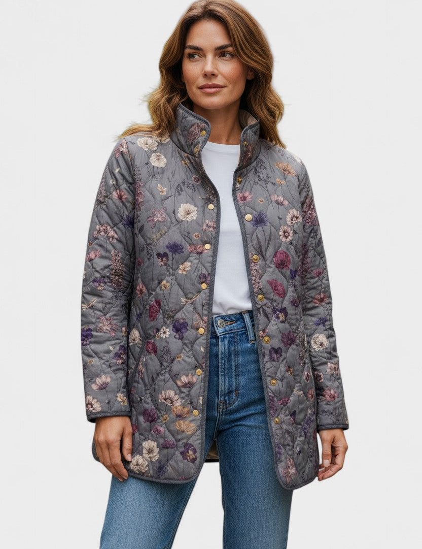 Lucette - Veste matelassée grise à motif floral - vue d'ensemble