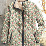 Maëva - Veste matelassée vert menthe à fines roses - vue détaillée