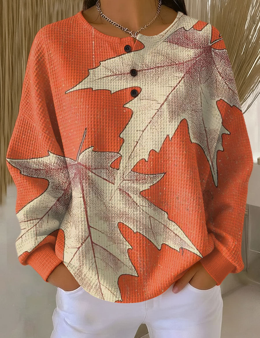 Manon - Pull orange à feuilles d'automne - vue d'ensemble
