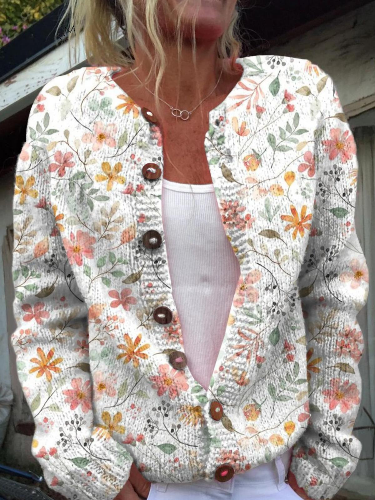 Margot - Cardigan à motif floral aquarelle - vue d'ensemble