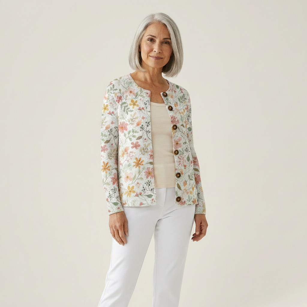 Margot - Cardigan à motif floral aquarelle - vue de face
