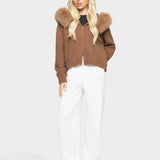 Janelle Veste Femme – Veste en Laine Élégante avec Capuche Doublée de Fourrure