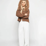 Janelle Veste Femme – Veste en Laine Élégante avec Capuche Doublée de Fourrure