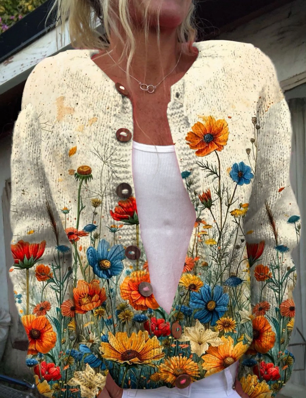 Martine - Cardigan à fleurs sauvages colorées - vue d'ensemble