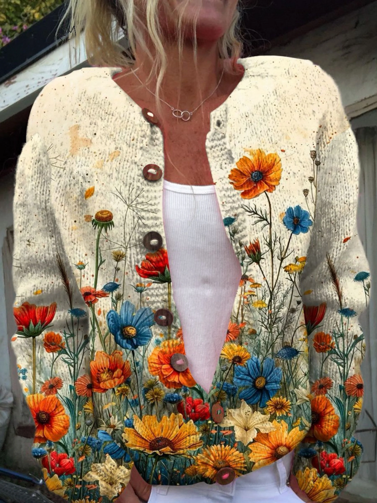 Martine - Cardigan à fleurs sauvages colorées - vue d'ensemble