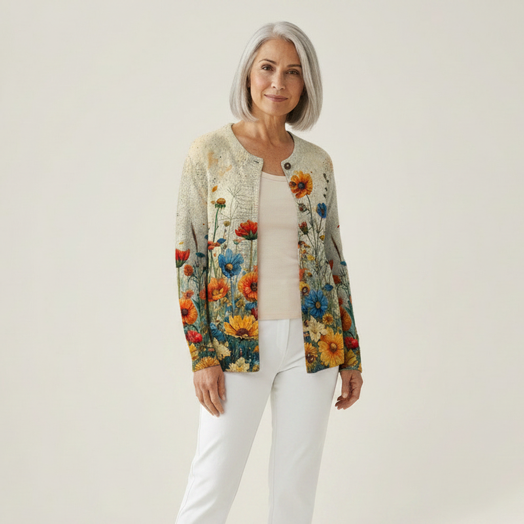 Martine - Cardigan à fleurs sauvages colorées - vue de face