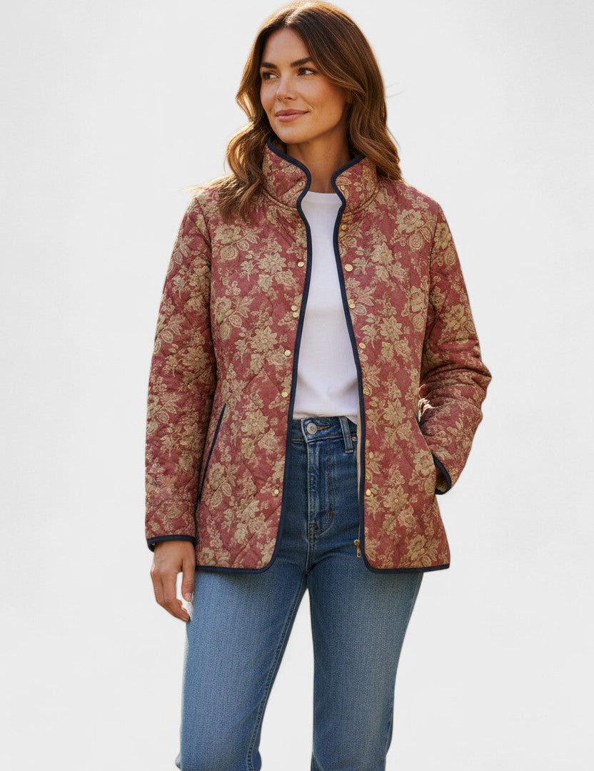Mélanie - Veste matelassée brune à motif ornemental - vue d'ensemble