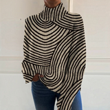 Louise - Pull à col roulé crème et noir à rayures