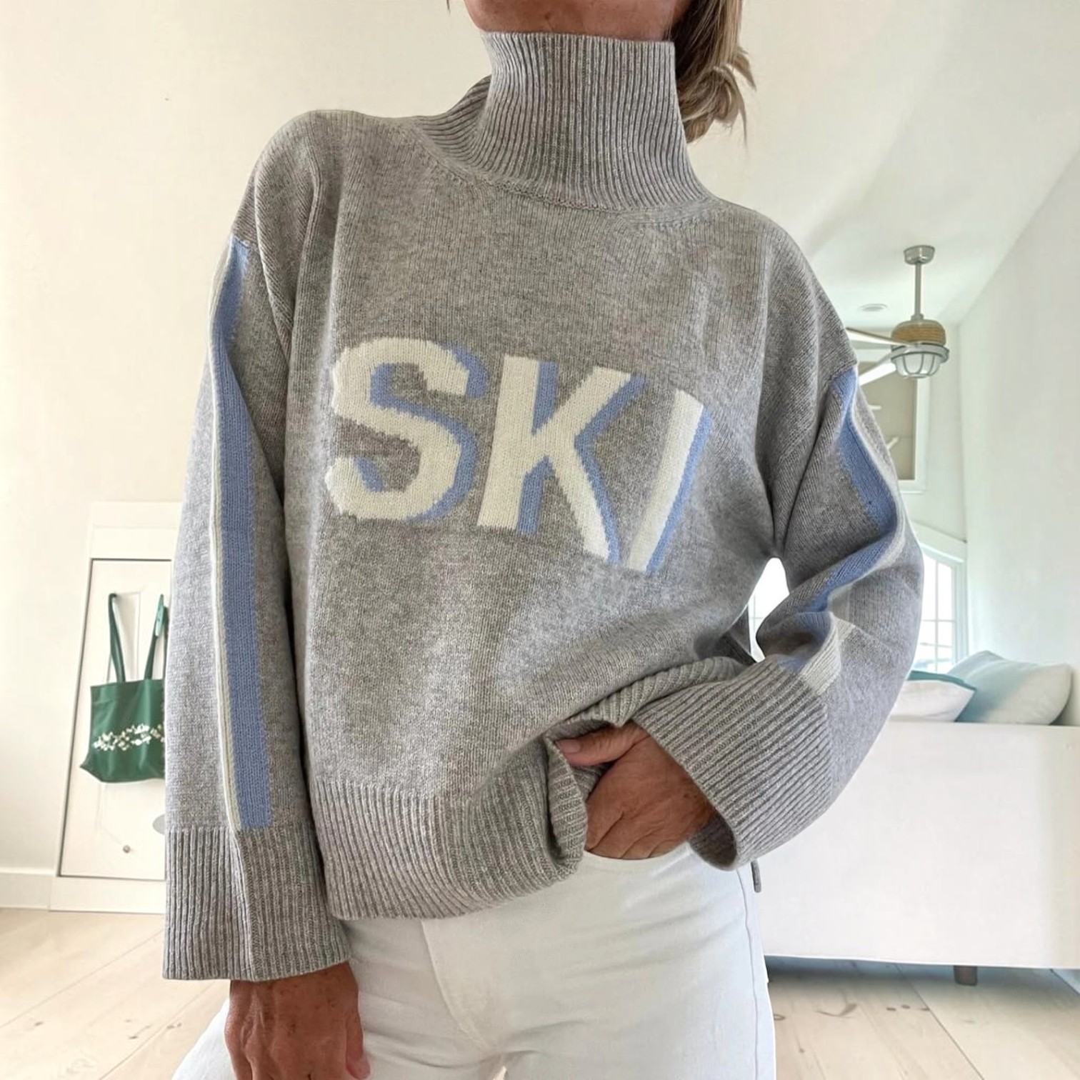 Delphine - Pull à col roulé gris façon ski