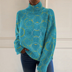 Julie - Pull à col roulé turquoise à motif de cercles