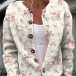 Monique - Cardigan crème à petites roses - vue d'ensemble