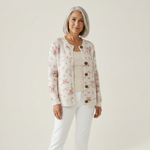 Monique - Cardigan crème à petites roses - vue de face
