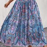 Serenity Jupe Maxi Femme – Jupe Longue Bohème à Coupe Évasée avec Imprimé Nomade