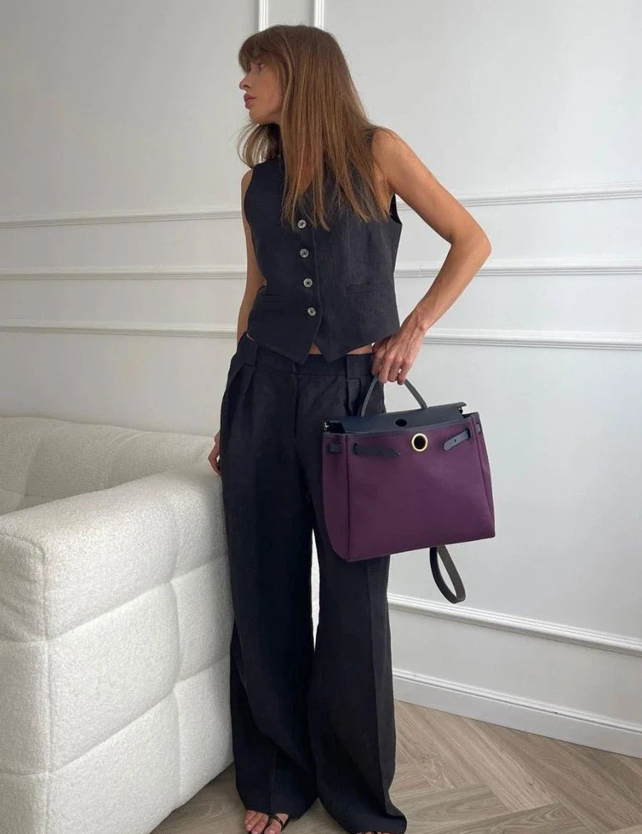 Freya Ensemble en Lin Femme – Coordonné Estival avec Gilet Sans Manches & Pantalon Large au Style Naturel