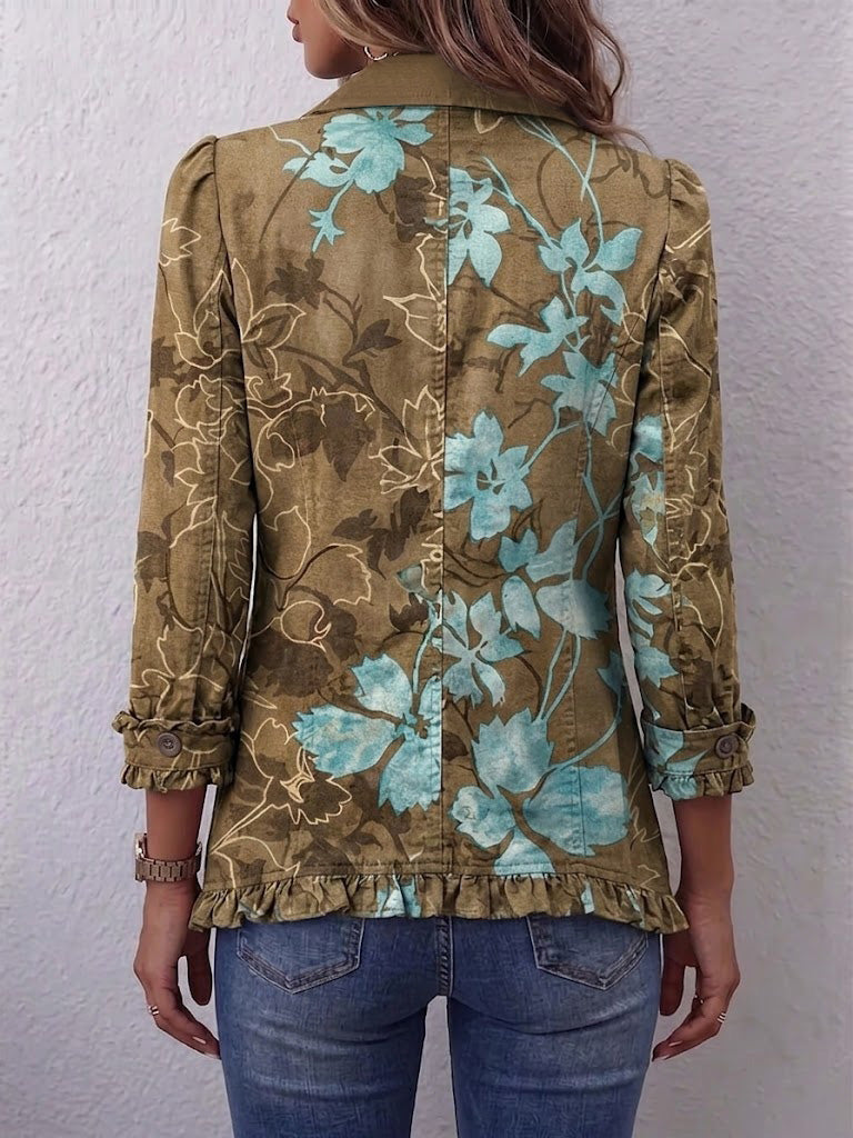 Eulalie - Veste vintage florale à volants en dégradé bohème - vue rapprochée