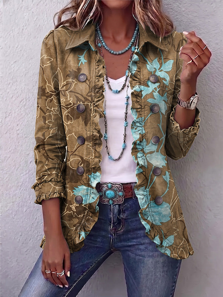Eulalie - Veste vintage florale à volants en dégradé bohème - vue d'ensemble