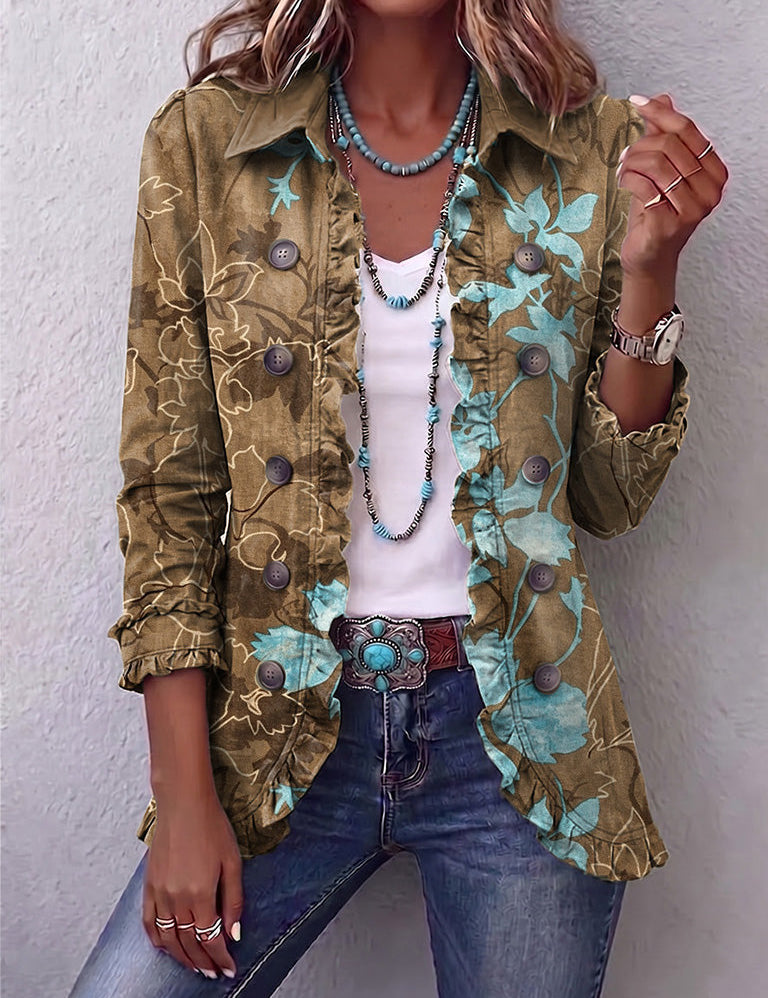 Eulalie - Veste vintage florale à volants en dégradé bohème - vue d'ensemble