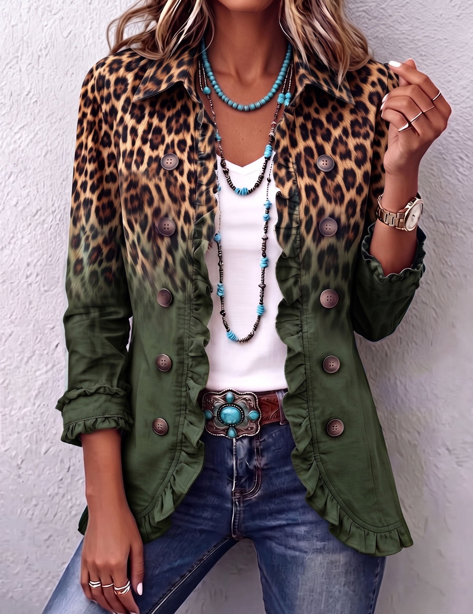 Marie-Claire - Veste blazer à volants léopard dégradé - vue d'ensemble