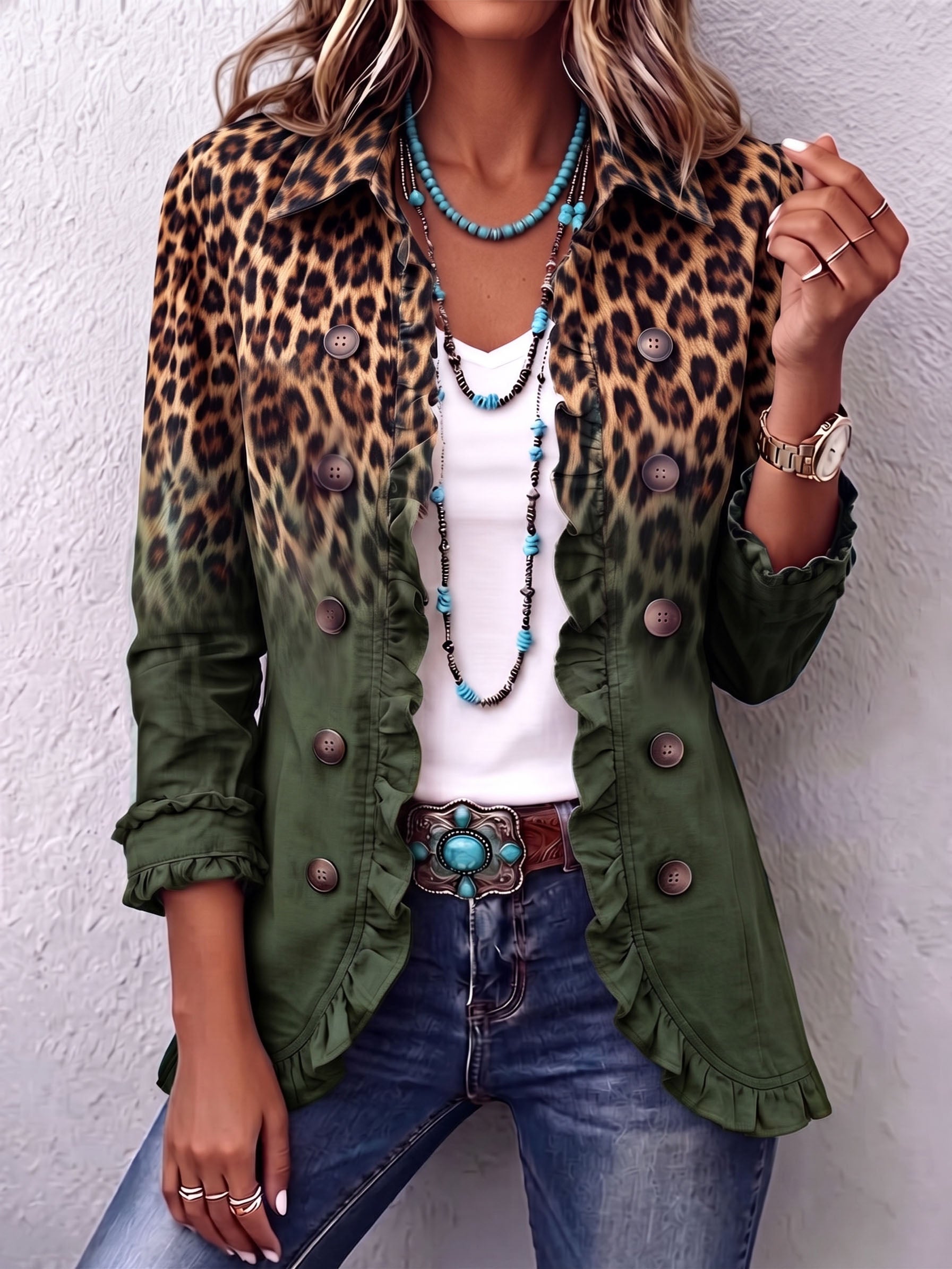 Marie-Claire - Veste blazer à volants léopard dégradé - vue d'ensemble