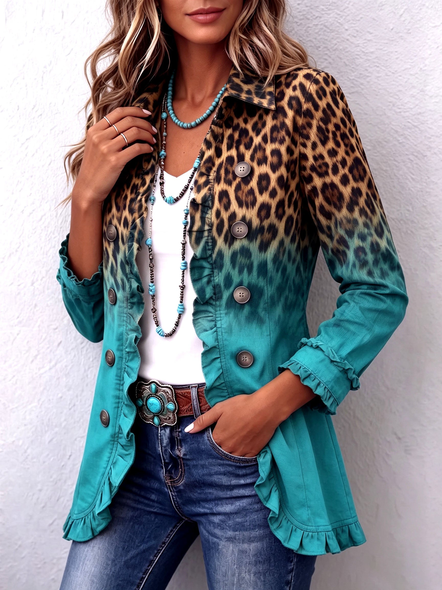 Marie-Claire - Veste blazer à volants léopard dégradé - vue rapprochée