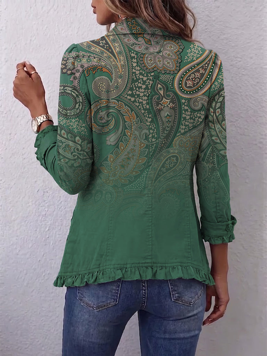 Célia - Veste froncée imprimé paisley bohème - vue rapprochée