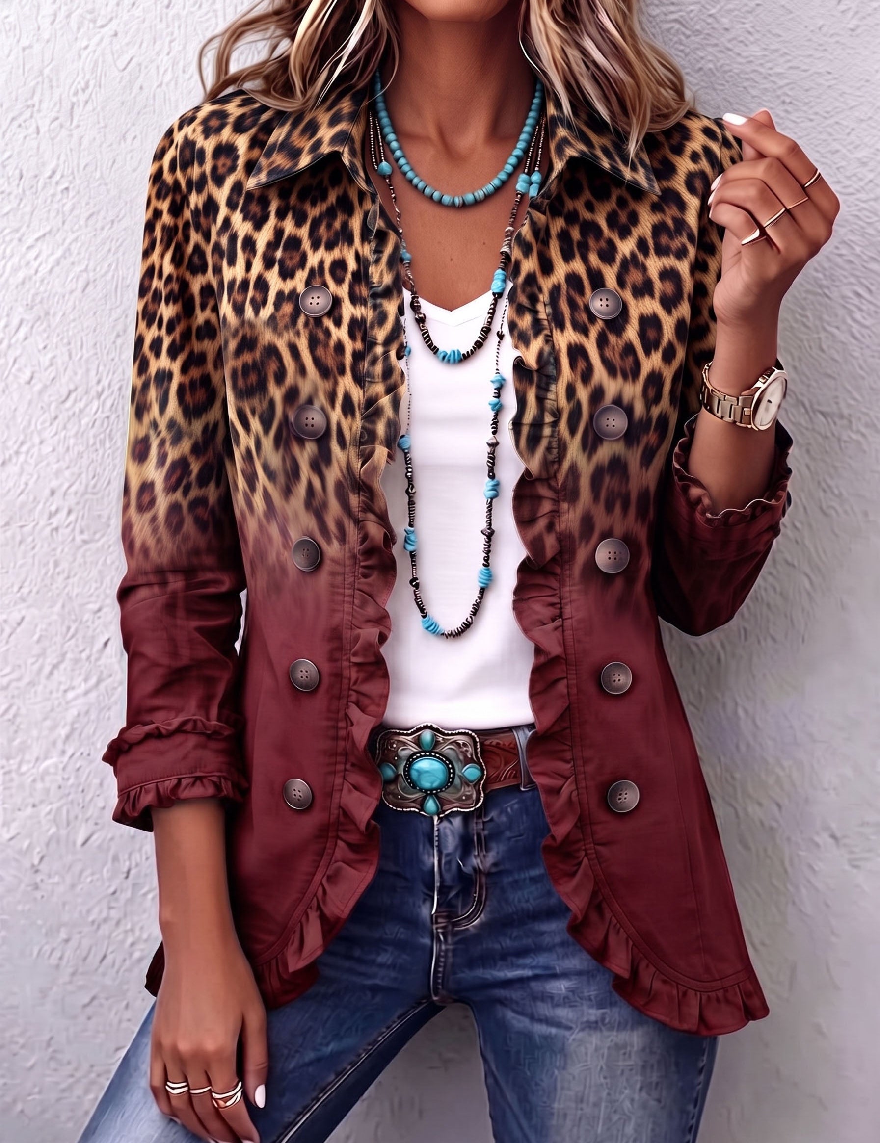Marie-Claire - Veste blazer à volants léopard dégradé - autre angle