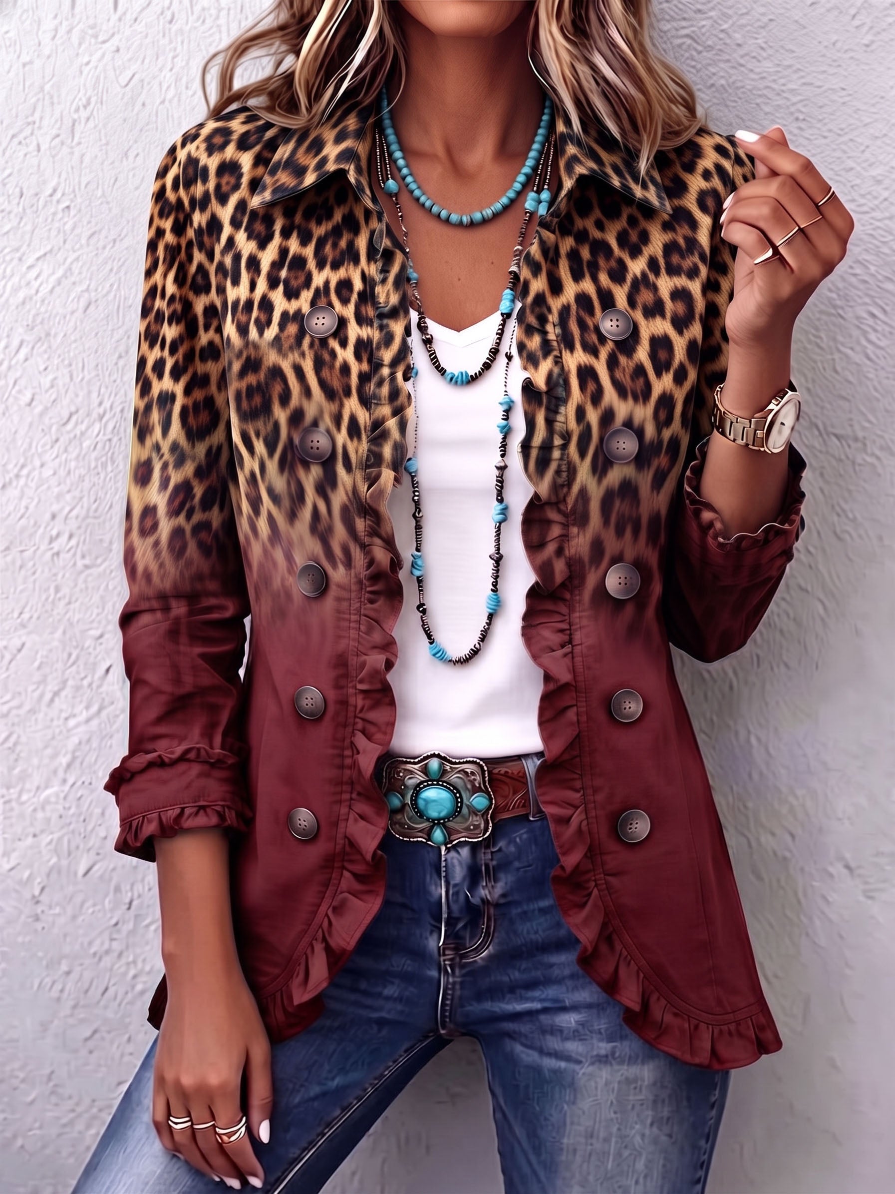Marie-Claire - Veste blazer à volants léopard dégradé - autre angle