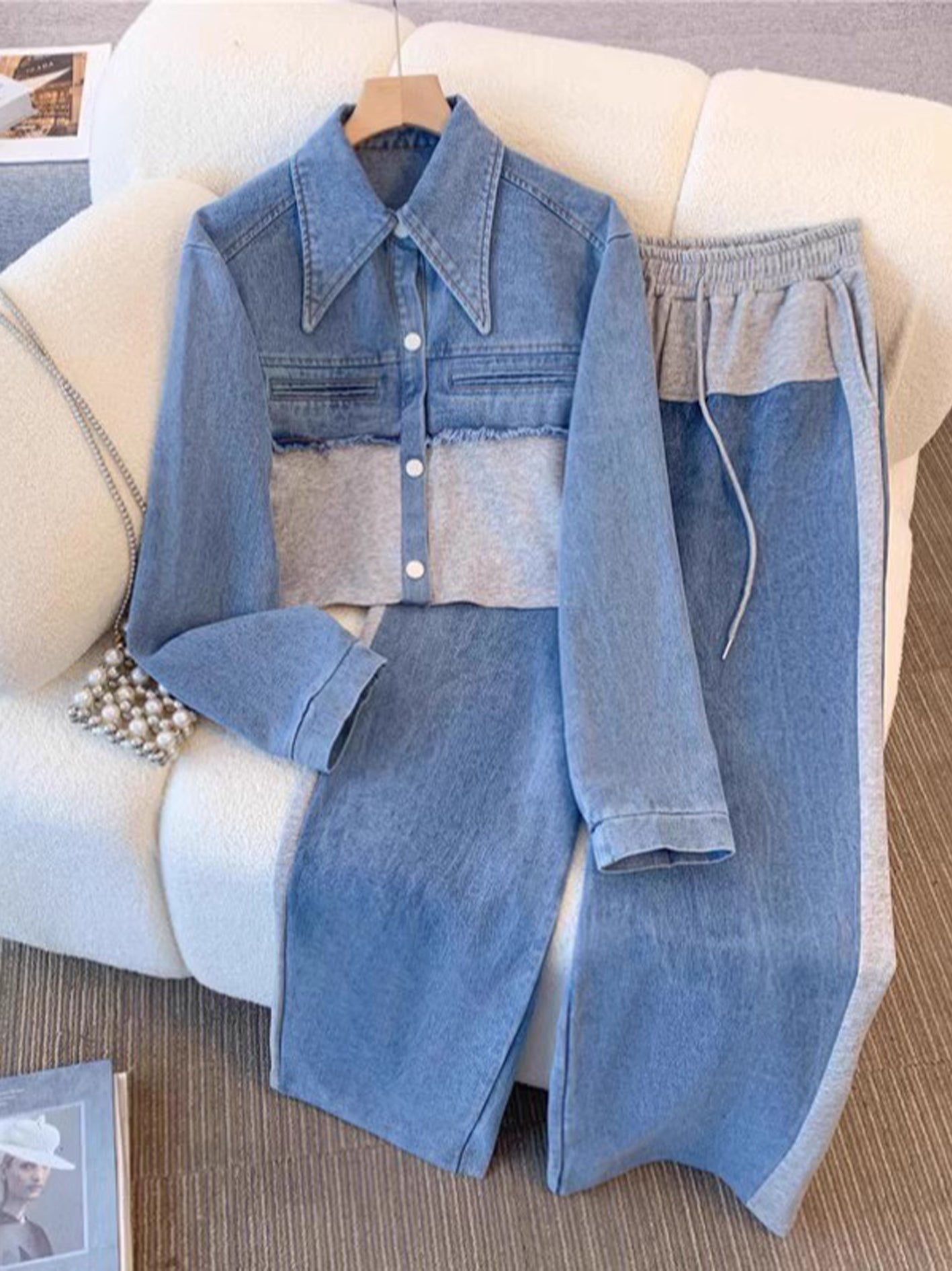 Albertine - Veste courte en blocs de couleur et ensemble de pantalons à jambes larges - autre vue