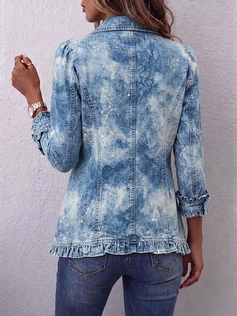 Dorothée - Veste vintage à imprimé botanique dégradé style bohème avec détails en volants - vue rapprochée
