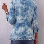 Dorothée - Veste vintage à imprimé botanique dégradé style bohème avec détails en volants - vue rapprochée
