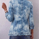 Dorothée - Veste vintage à imprimé botanique dégradé style bohème avec détails en volants - vue rapprochée