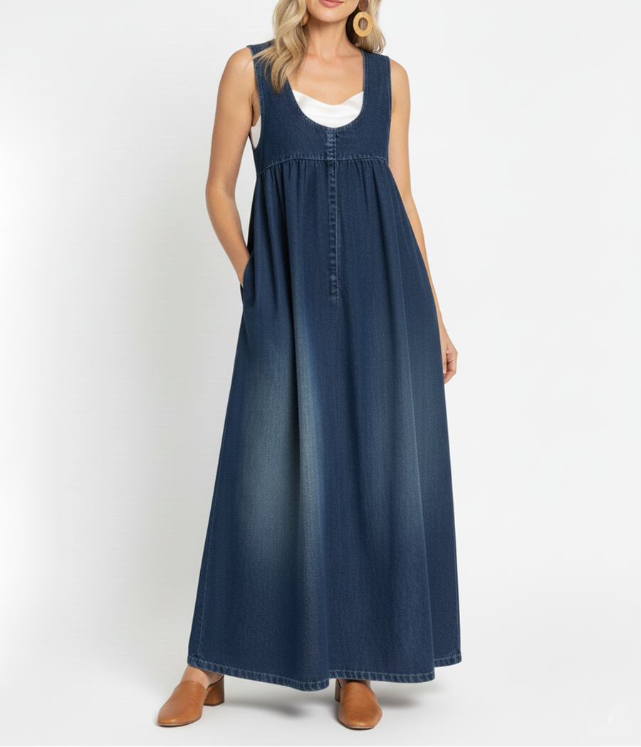 Karen - robe longue en denim lavé vintage pour femme - vue 2