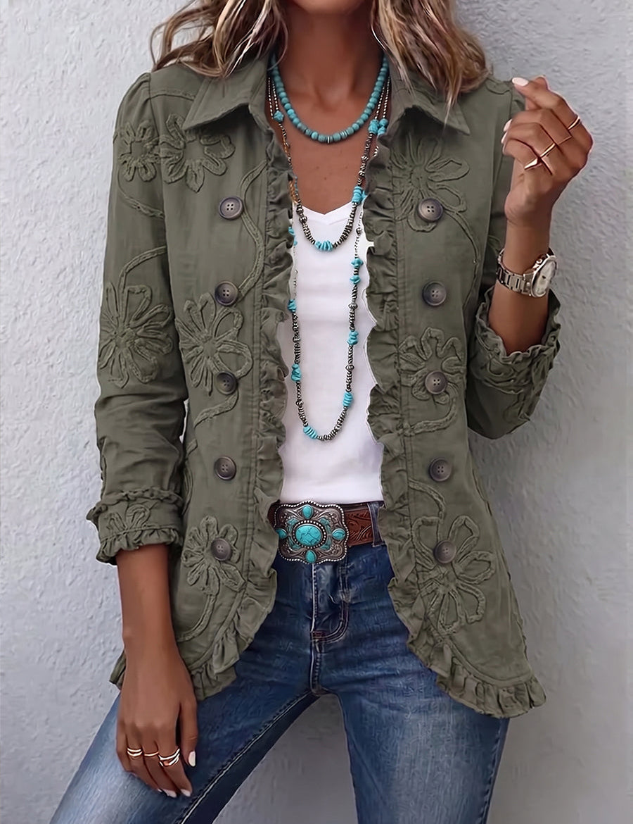 Maëlys - Veste utilitaire à volants en broderie florale bohème chic - vue d'ensemble