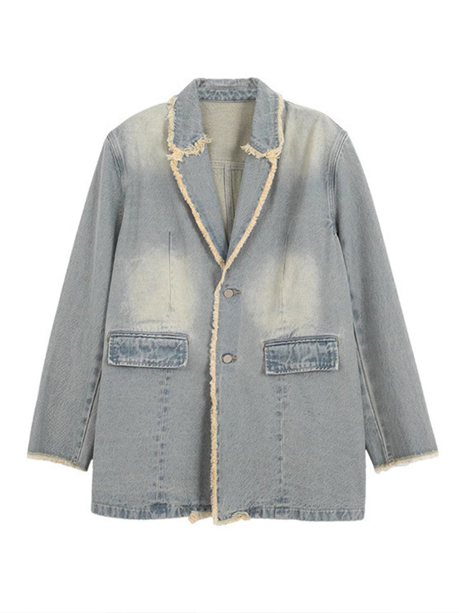 Armande - Blazer surdimensionné de style vintage avec bords bruts - détail du tissu