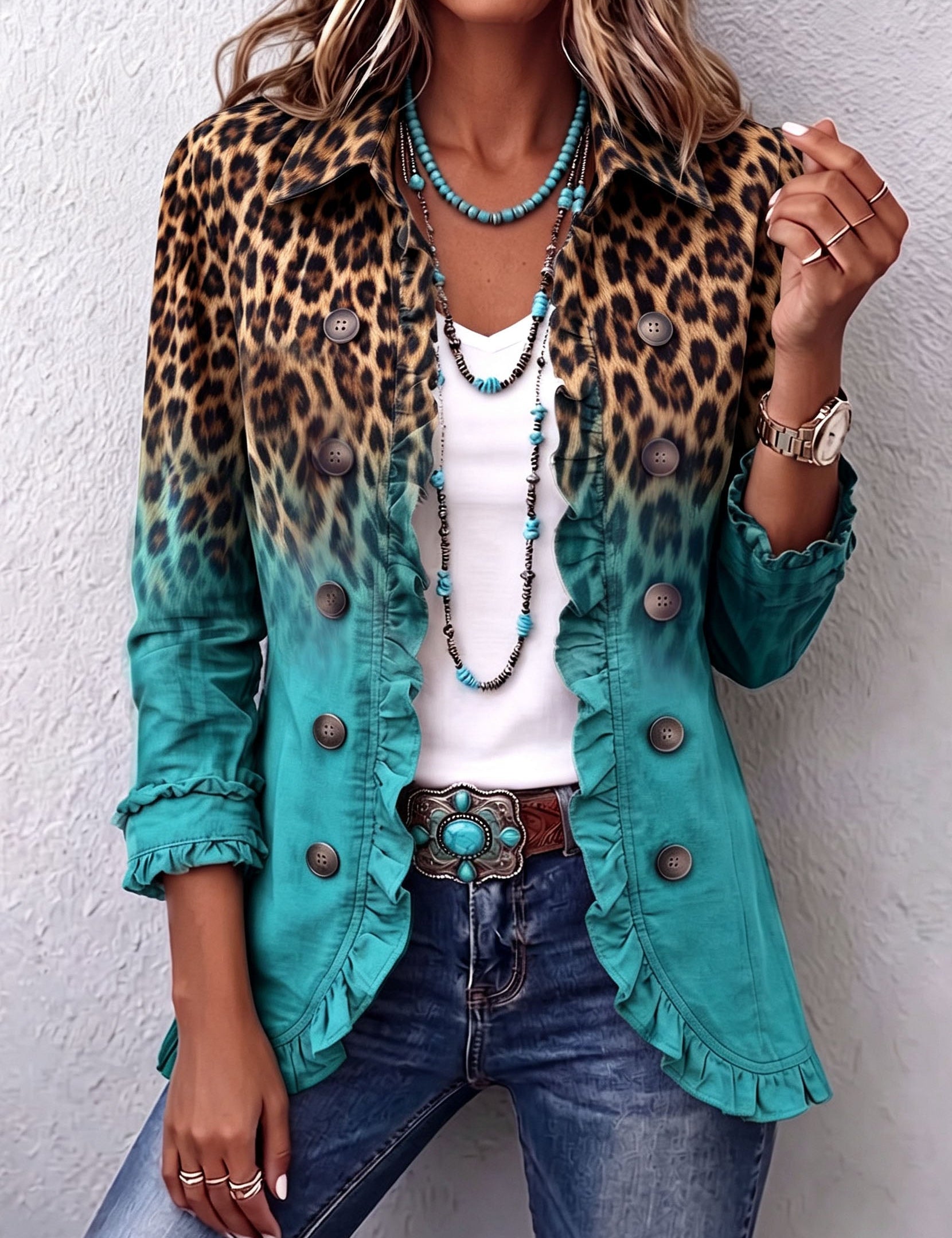 Marie-Claire - Veste blazer à volants léopard dégradé - vue d'ensemble