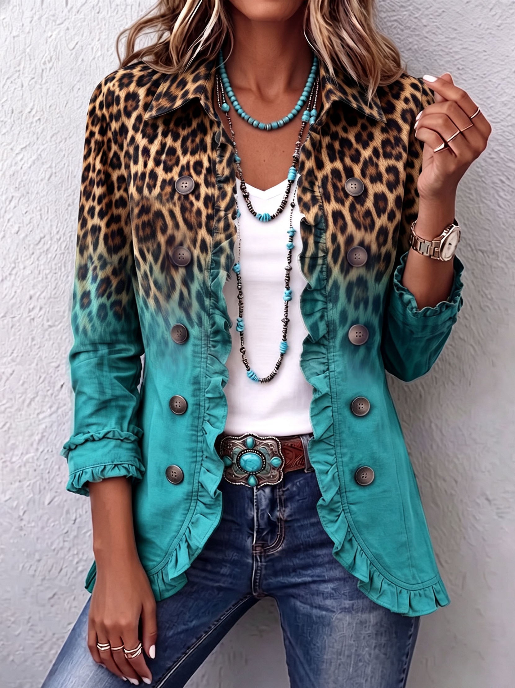 Marie-Claire - Veste blazer à volants léopard dégradé - vue d'ensemble