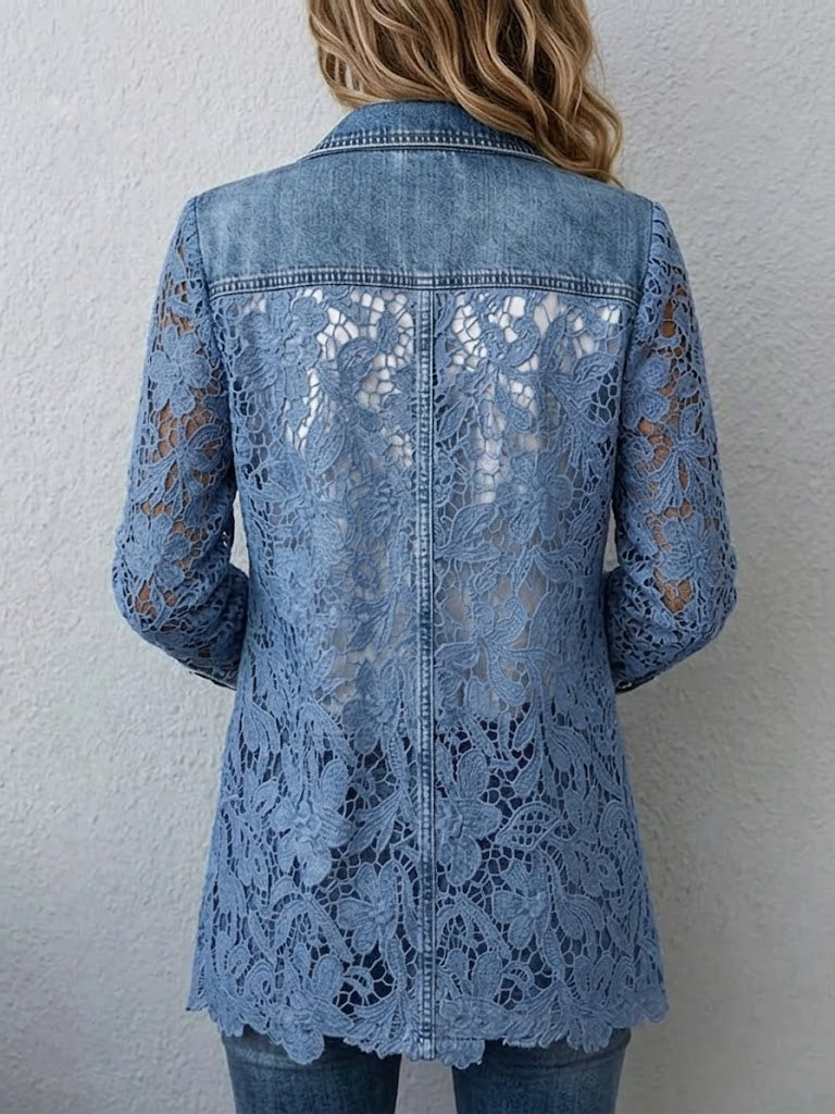 Josette - Veste blazer avec panneaux en dentelle florale - vue rapprochée
