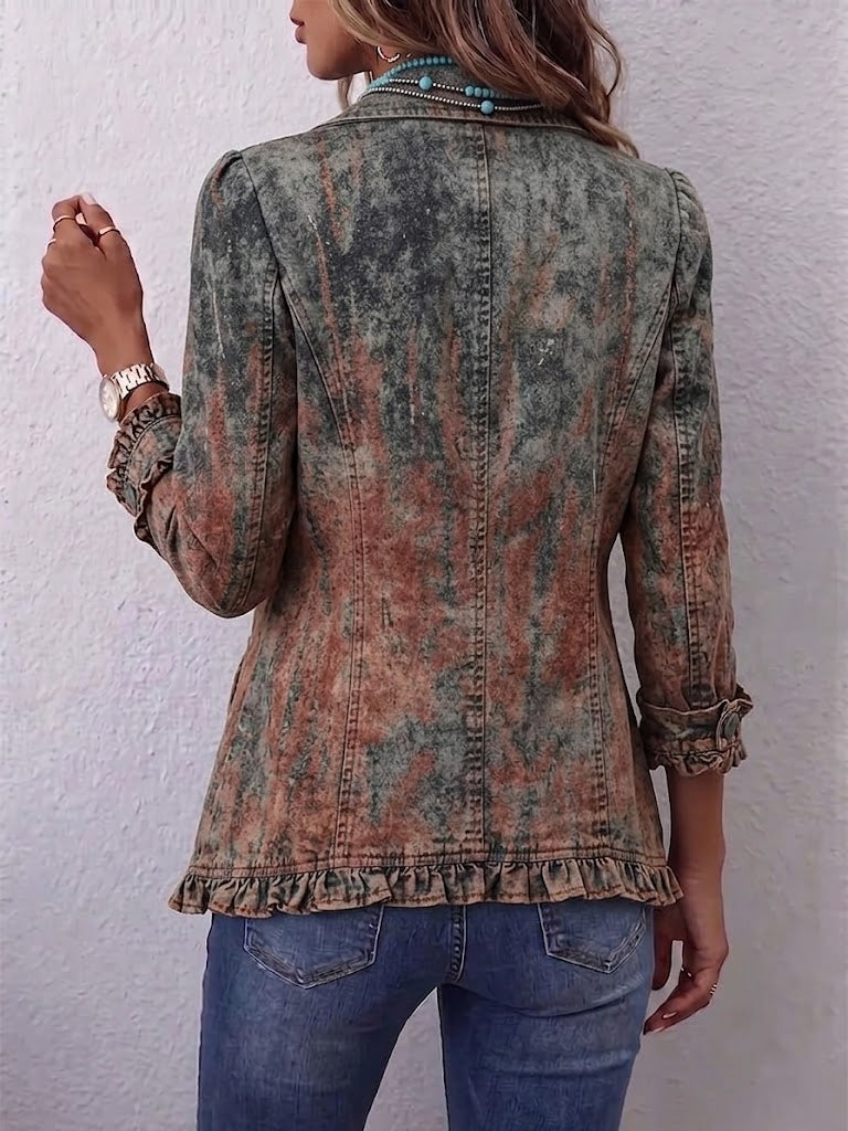 Bertille - Veste à volants en imprimé texturé dégradé vintage - vue rapprochée