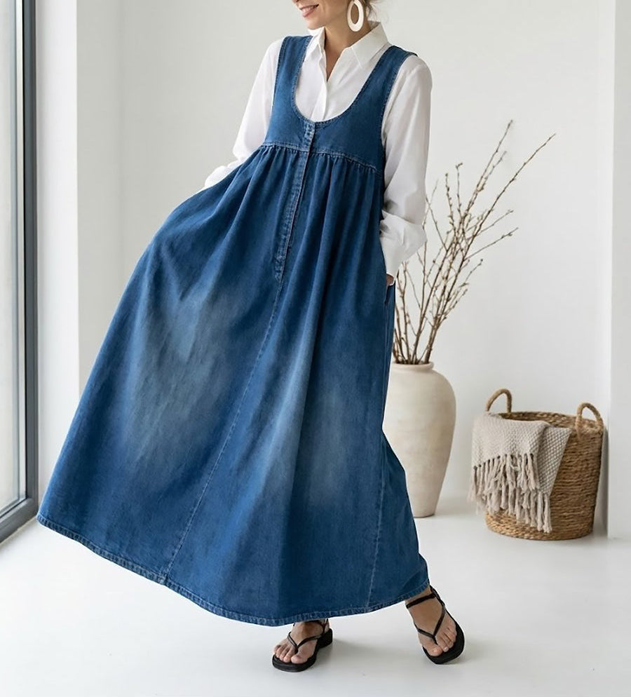Karen - robe longue en denim lavé vintage pour femme - vue 6