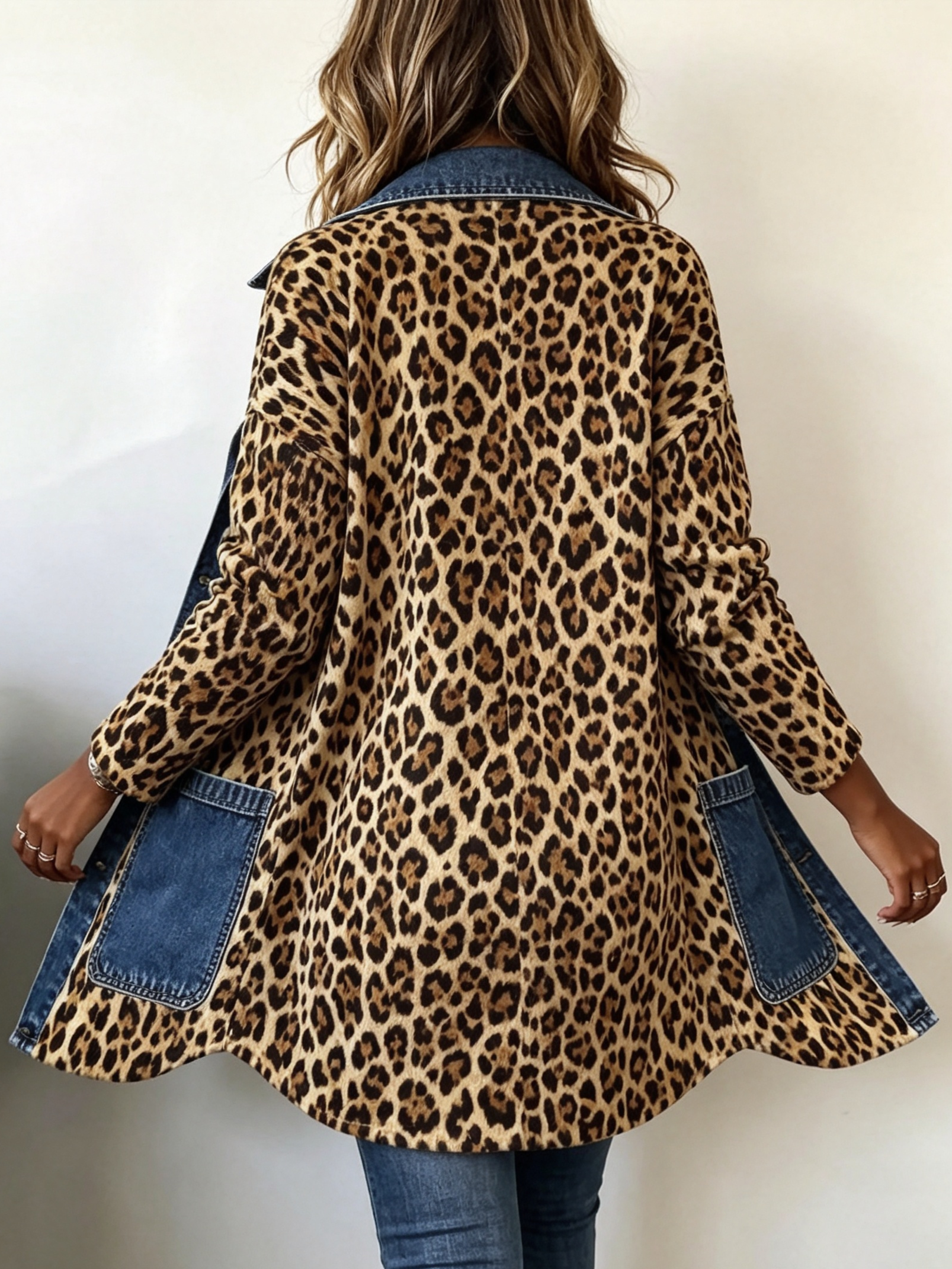 Augustine - Veste longue à panneaux en denim à imprimé léopard - autre vue