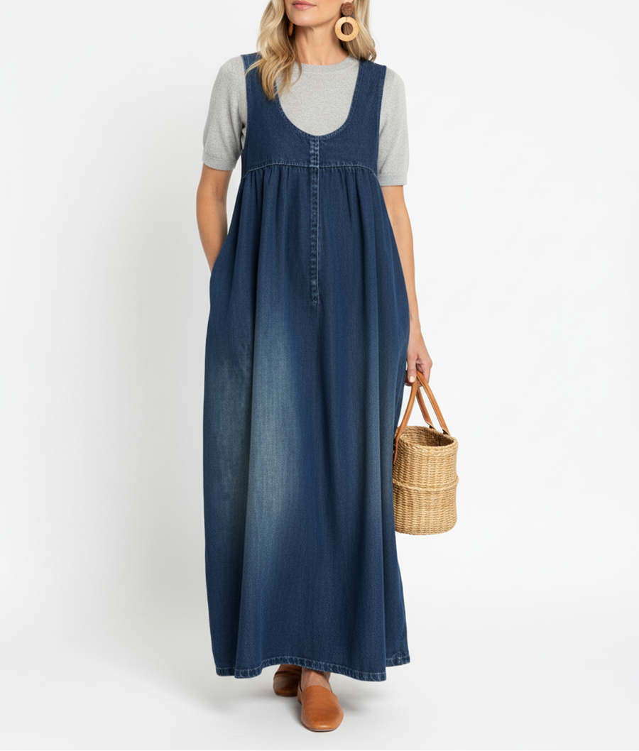 Karen - robe longue en denim lavé vintage pour femme