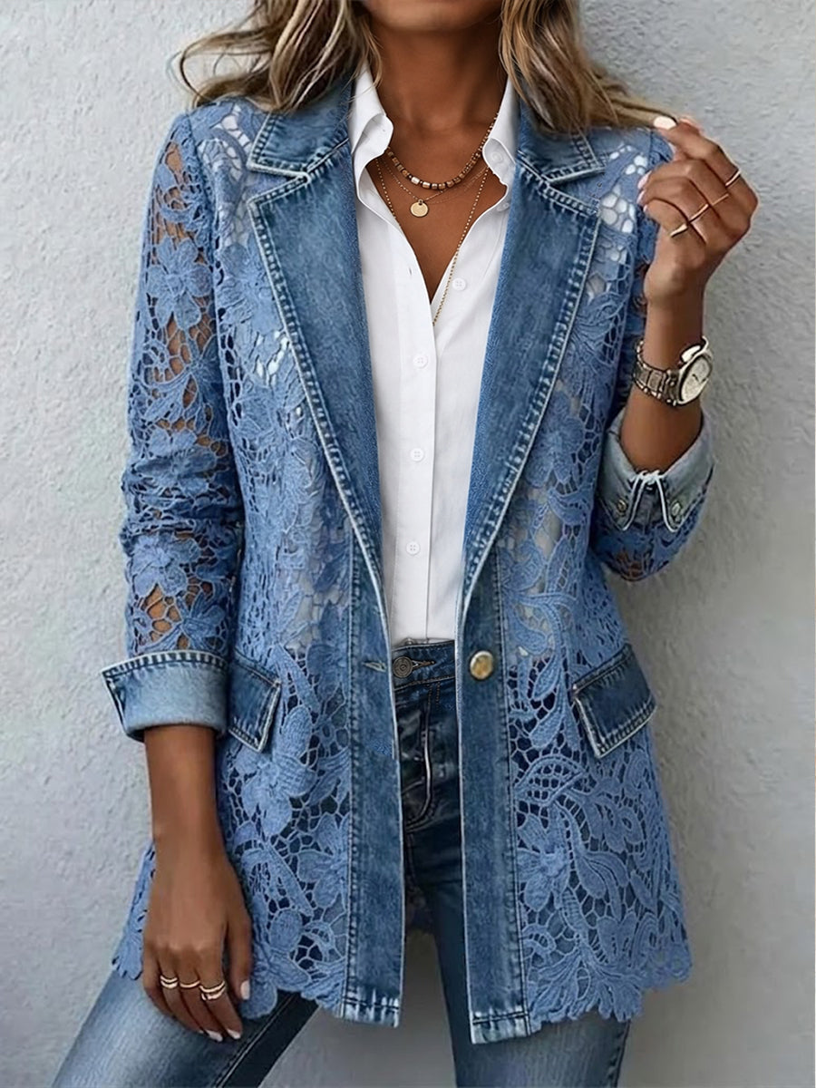 Josette - Veste blazer avec panneaux en dentelle florale - vue d'ensemble