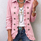 Jocelyne - Veste à boutons à carreaux vichy avec volants - autre coloris