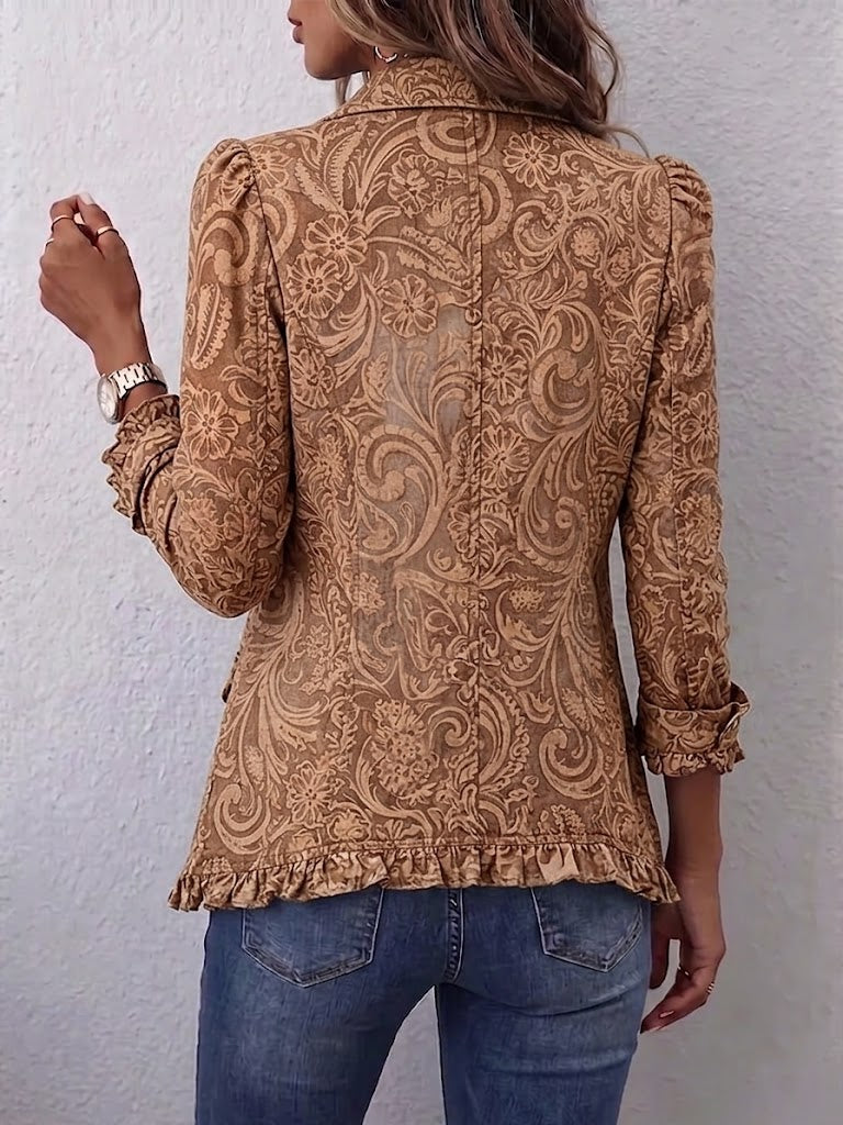 Flore - Veste à volants à imprimé floral vintage bohème - vue rapprochée